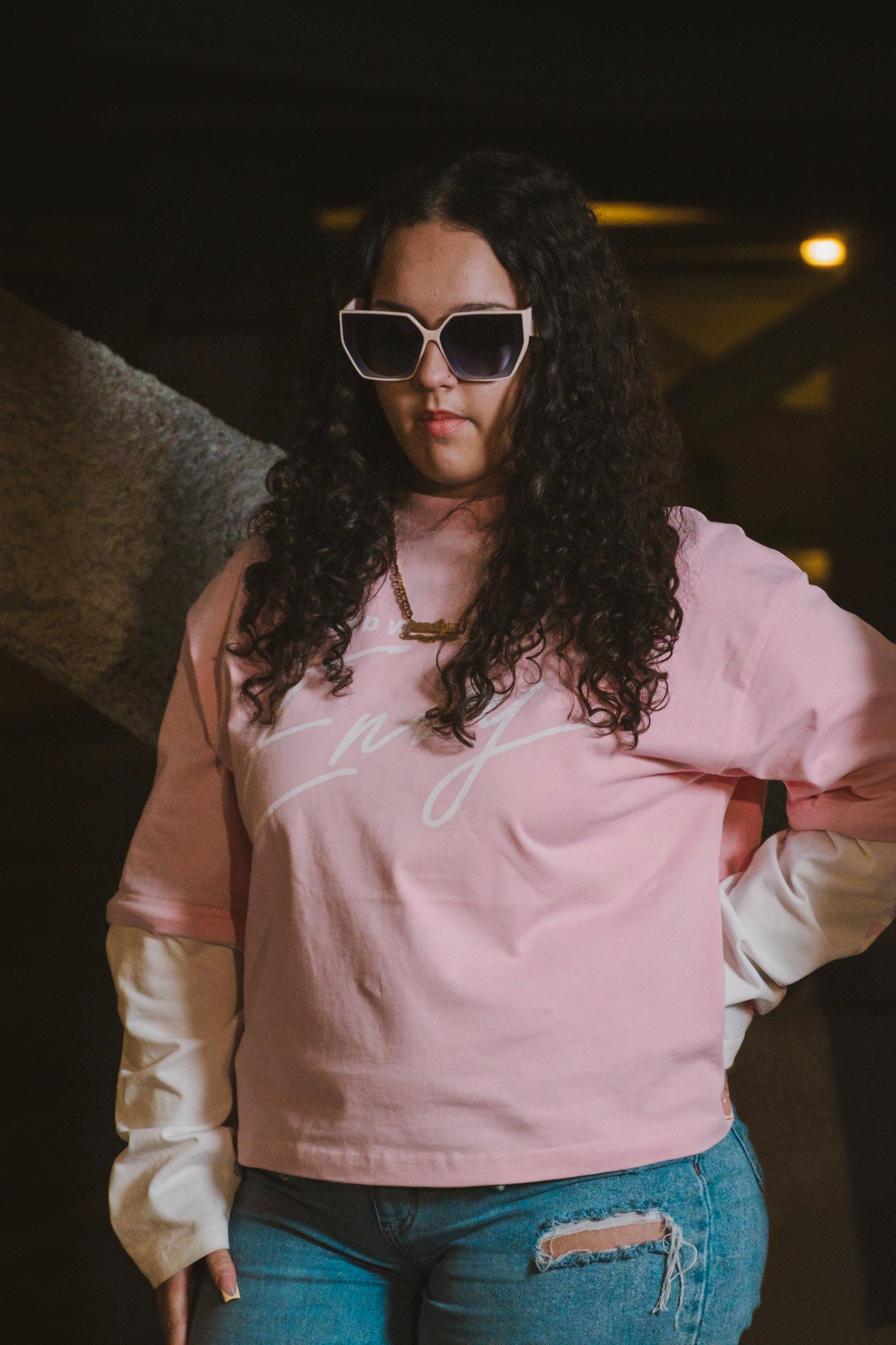 Envy Cropped Tee Pink and White